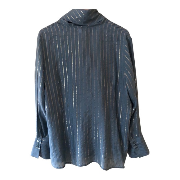 Chico's Black Label Silk-Blend Metallic Top Women's 2 Blue - Picture 8 of 10